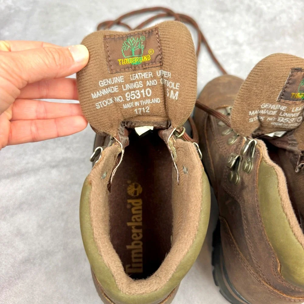 Timberland Euro Hiker Brown Leather Olive Green Boots Size 5M Women's Kids